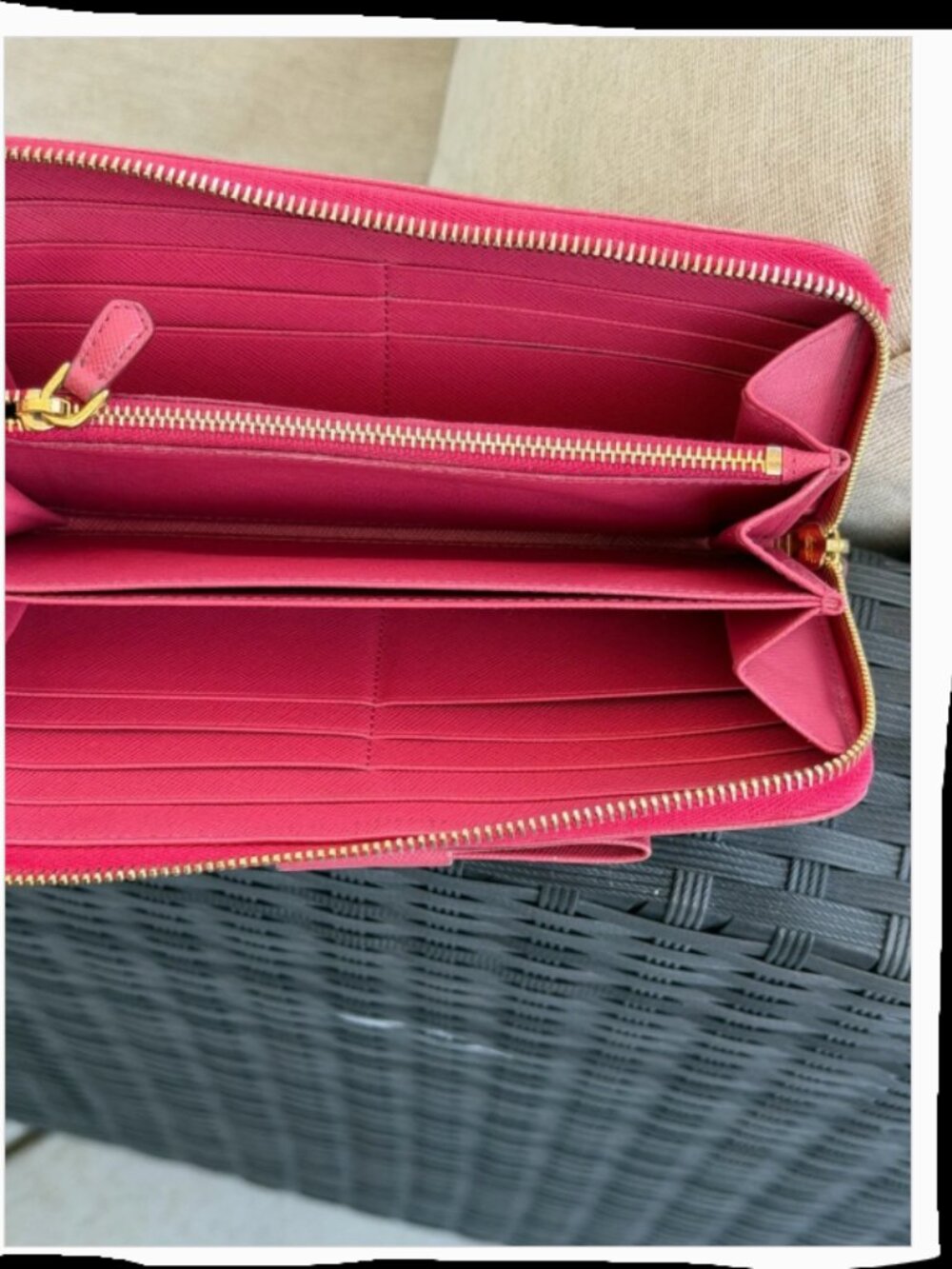 Prada Pink Saffiano Leather Bow Zip Wallet - Picture 3 of 8